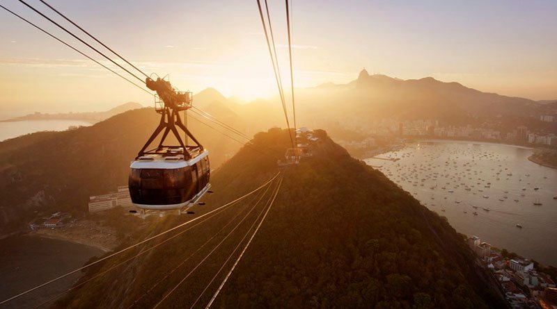 Bondinho sobre paisagem carioca